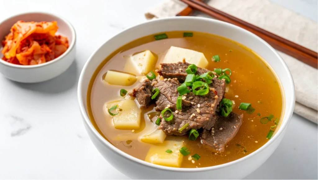 Cook the sensational Korean beef soup recipe ready in just 30 minutes—rich flavors, hearty ingredients, and perfect for a comforting meal!