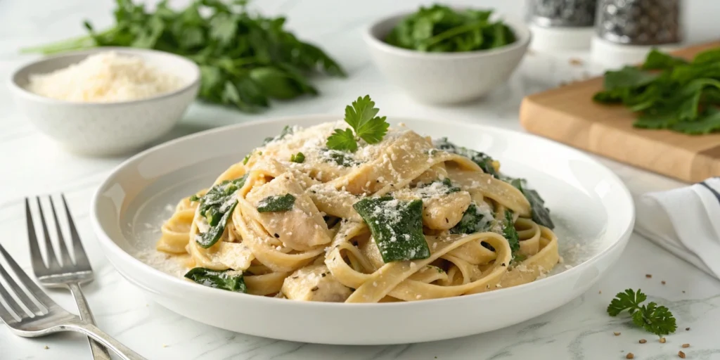 Savor the creamy tease! Learn this 5-minute creamy chicken spinach pasta recipe—a quick, irresistible dish to delight your taste buds.