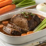 Enjoy a natural, hearty slow cooker pot roast with gravy, cooked to perfection in just 3 hours using your slow cooker. Ideal for a comforting family meal.