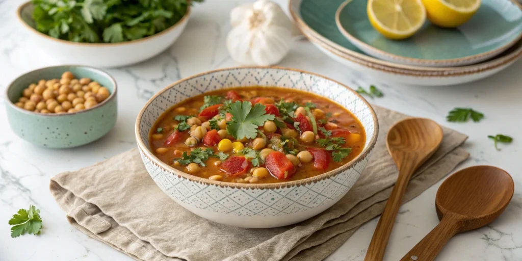 Warm up with this festive slow cooker harira soup, packed with hearty flavors, tender chickpeas, and Moroccan spices—perfect for cozy nights!