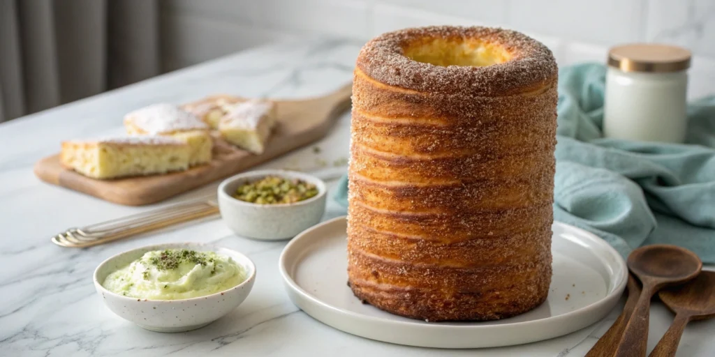 Savor the irresistible taste of Hungarian Chimney Cake paired with a healthy pistachio dip—crispy, sweet, and utterly satisfying!