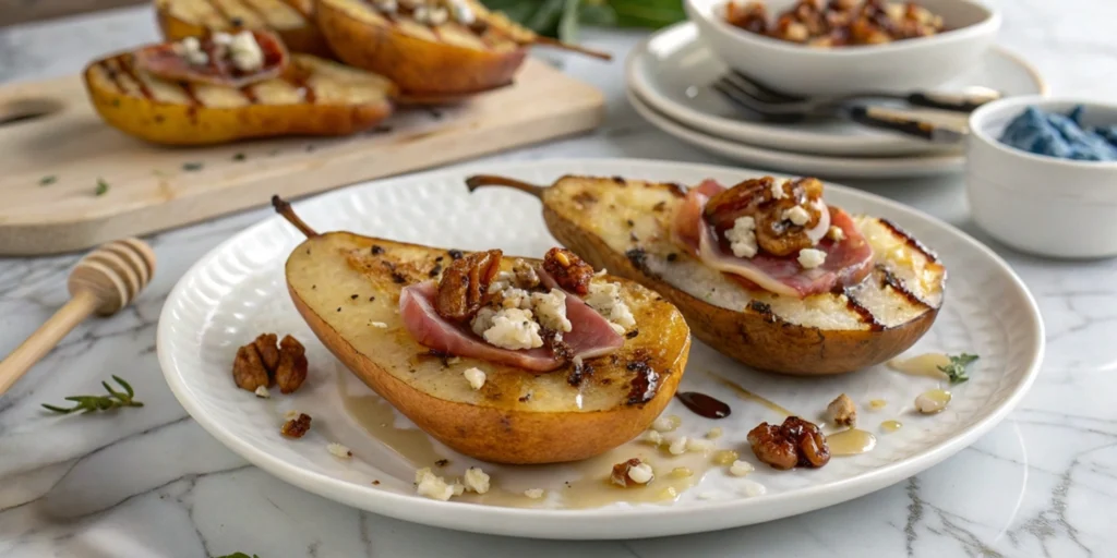 Indulge in 3 luxurious blue cheese stuffed pears—perfectly balanced with savory and sweet flavors for a stunning appetizer or elegant treat.